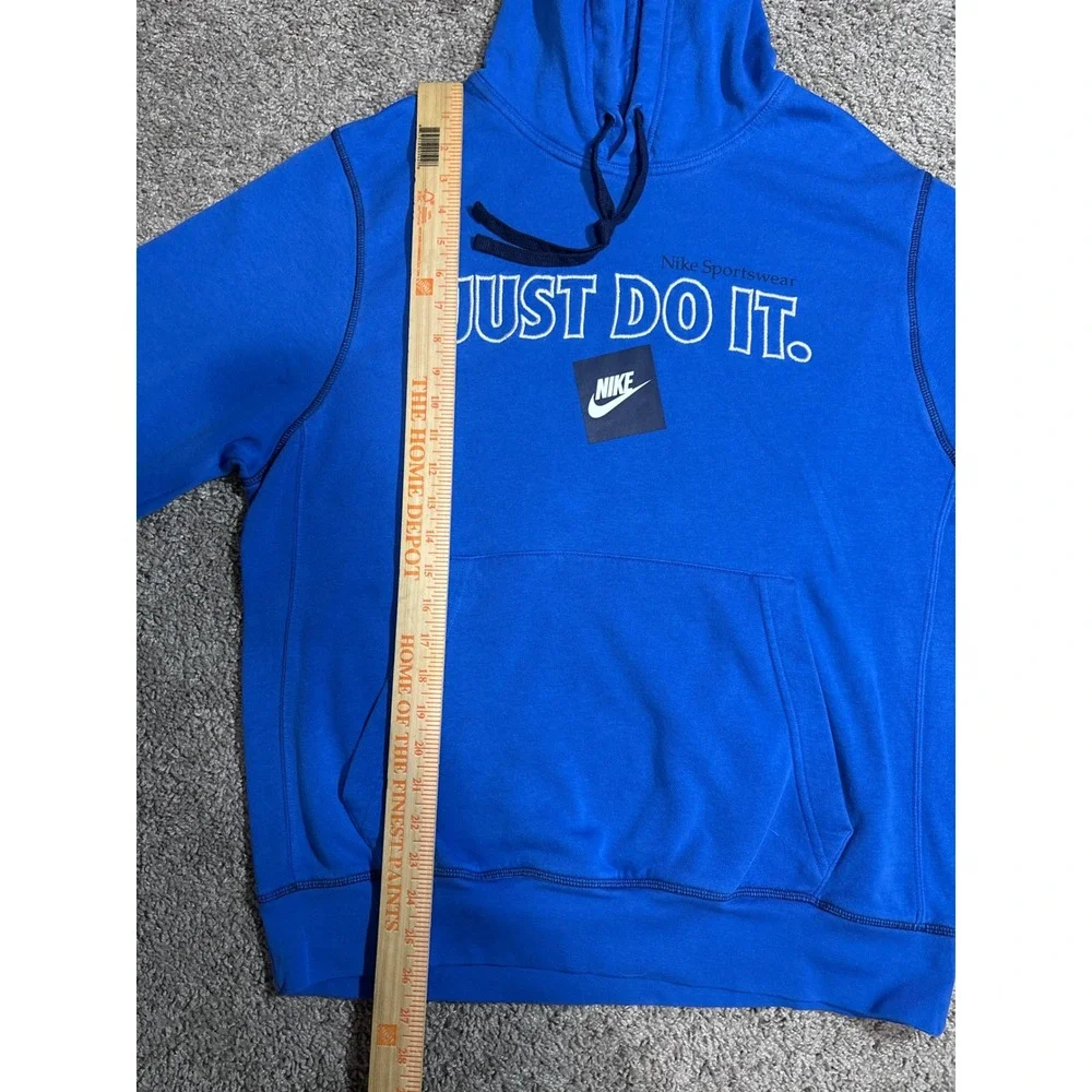 Nike Sportswear Just Do It Hoodie Mens Blue Pullover Sweatshirt Graphic Logo L